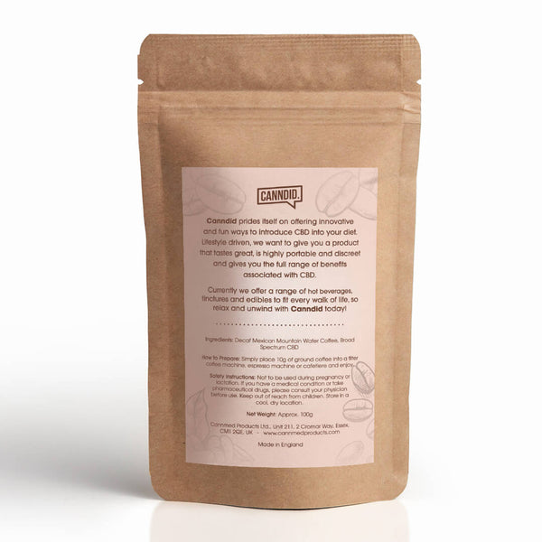 CBD Infused decaf Coffee 100mg
Approx 10 servings per pack
Premium quality broad spectrum CBD
Less than 0.01% THC